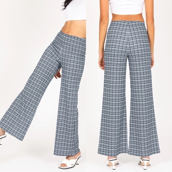 Rewash Pants - REWASH WIDE LEG PANTS
Plaid Knit Wide Leg Pants In Mini plaid  size Medium